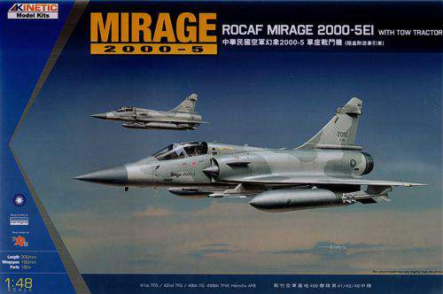Kinetic 1:48 Dassault Mirage 2000-5 EI ROCAF with Tow Tractor