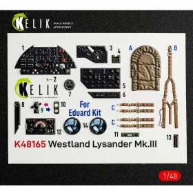   Kelik 1:48 Westland Lysander Mk.III - interior 3D decals for Eduard kit