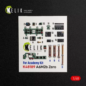 Kelik 1:48 A6M2b Zero - interior 3D decals for Academy