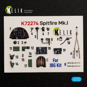 Kelik 1:72 Spitfire Mk.I - interior 3D decals for IBG