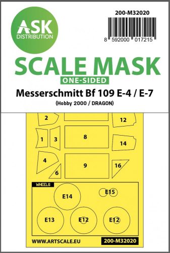 ASK mask 1:32 Messerschmitt Bf 109E-4 & E-7 one-sided express masks for Hobby2000, Dragon, HGW kit