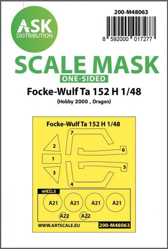 ASK mask 1:48 Focke-Wulf Ta 152 H one-sided express mask for Hobby2000, Dragon
