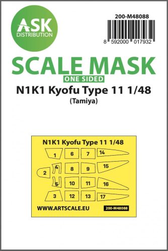 ASK mask 1:48 N1K1 Kyofu Type 11 one-sided mask self-adhesive pre-cutted for Tamiya