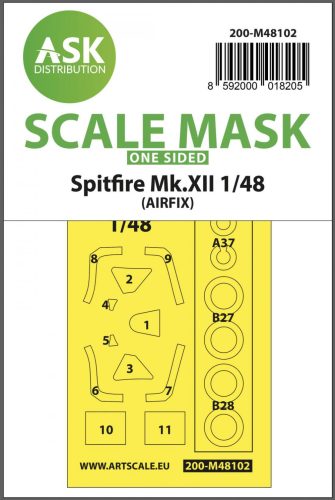 ASK mask 1:48 Spitfire Mk.XII one-sided mask self-adhesive, pre-cutted for Airfix