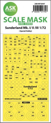 ASK mask 1:72 Sunderland Mk.I, Mk.II, Mk.III one-sided painting mask for Special Hobby
