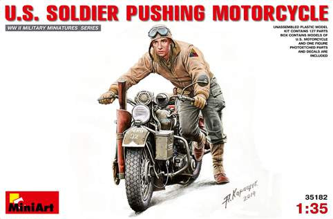 Miniart 1:35 U.S.Soldier Pushing Motorcycle