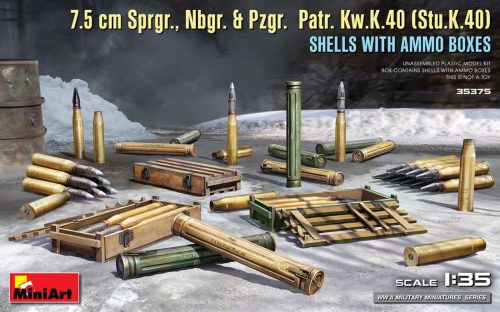 Miniart 1:35 7.5 cm Sprgr., Nbgr. & Pzgr. Patr. Kw.K.40 (Stu.K.40) Shells with Ammo Boxes