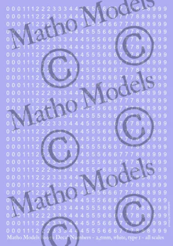 Matho Models Decal Numbers - 2.5mm, white, type 1