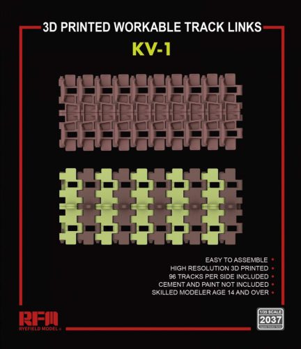 Ryefield model 1:35 3D printed Workable track links for KV-1