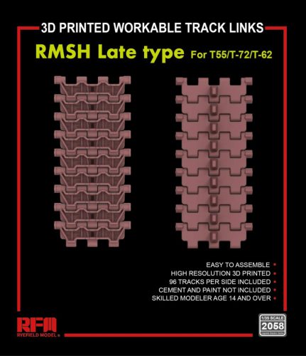 Ryefield model RM2058 1:35 RMSH late type workable track links for T55/T-72/T-62 (3D printed)