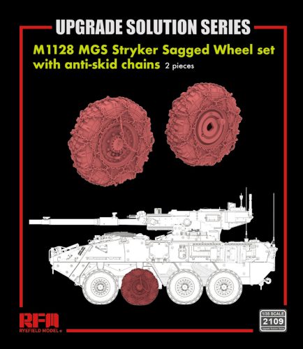 Ryefield model 1:35 M1128 MGS Stryker Sagged Wheel set with anti-skid chains, 2 pieces