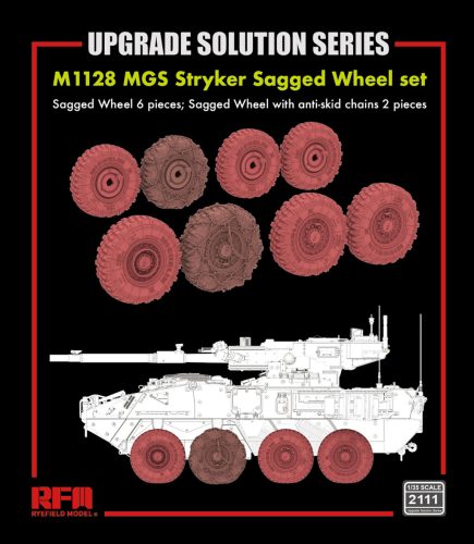 Ryefield model 1:35 M1128 MGS Stryker Sagged Wheel set 6 pieces + with anti-skid chains 2 pieces