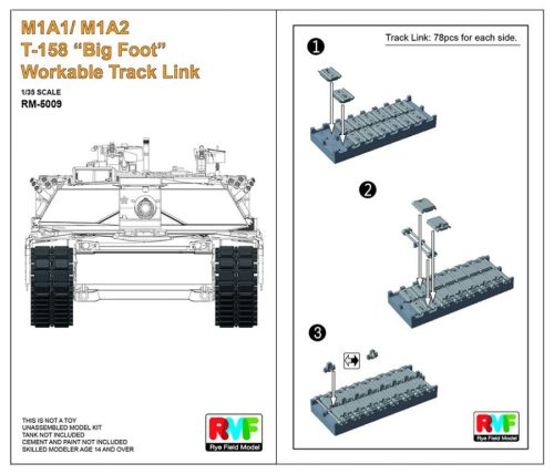 Ryefield model 1:35 M1A1/ M1A2 T-158”Big Foot”Workable Track Link