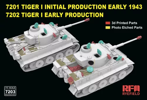 Ryefield model 1:72 Tiger I initial and early production 2-in1 (7201 TIGER I + 7202 TIGER I EARLY PROD. with 3D prined gun barral/Engine/smoke bomb)