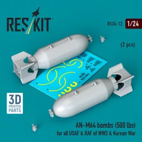   ResKit Models 1:24 AN-M64 bombs (500 lbs) for all USAF & RAF of WW2 & Korean War (2 pcs) (3D Printed)