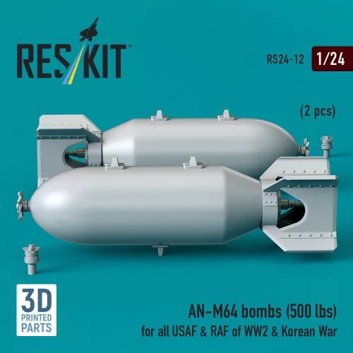 ResKit Models 1:24 AN-M64 bombs (500 lbs) for all USAF & RAF of WW2 & Korean War (2 pcs) (3D Printed)