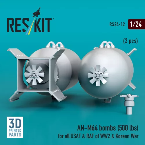 ResKit Models 1:24 AN-M64 bombs (500 lbs) for all USAF & RAF of WW2 & Korean War (2 pcs) (3D Printed)