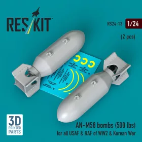   ResKit Models 1:24 AN-M58 bombs (500 lbs) for all USAF & RAF of WW2 & Korean War (2 pcs) (3D Printed)