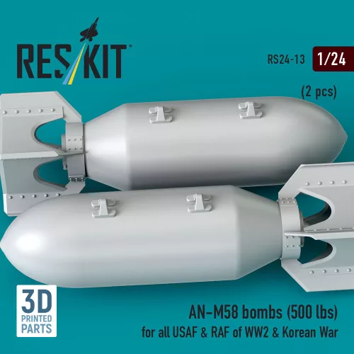 ResKit Models 1:24 AN-M58 bombs (500 lbs) for all USAF & RAF of WW2 & Korean War (2 pcs) (3D Printed)