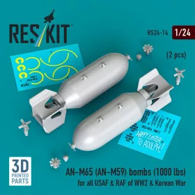   ResKit Models 1:24 AN-M65 (AN-M59) bombs (1000 lbs) for all USAF & RAF of WW2 & Korean War (2 pcs) (3D Printed)