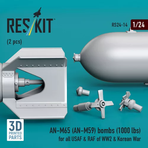 ResKit Models 1:24 AN-M65 (AN-M59) bombs (1000 lbs) for all USAF & RAF of WW2 & Korean War (2 pcs) (3D Printed)