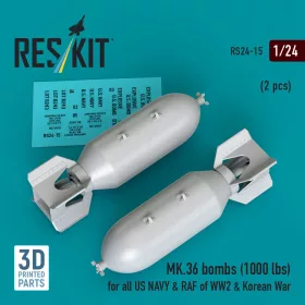   ResKit Models 1:24 MK.36 bombs (1000 lbs) for all US NAVY & RAF of WW2 & Korean War (2 pcs) (3D Printed)