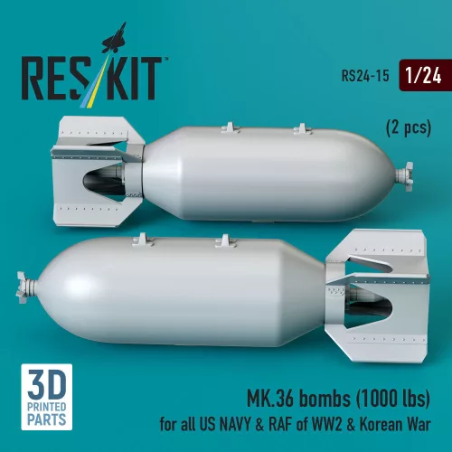 ResKit Models 1:24 MK.36 bombs (1000 lbs) for all US NAVY & RAF of WW2 & Korean War (2 pcs) (3D Printed)