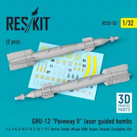   ResKit Models 1:32 GBU-12 Paveway II laser guided bombs (2 pcs) (F-4, F-5, A-10, F-16, F-15, F-111, Harrier, Rafale, Mirage 2000, Gripen, Tornado, Eurofighter, Kfir) (3D Printed)