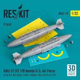   ResKit Models 1:32 GBU-31 (V) 1/B bombs U.S. Air Force (2 pcs) (A-10, B-1, B-2, B-52, F-15E, F-16C/D, F-35, F-22, P-3, F-117) (3D Printed)