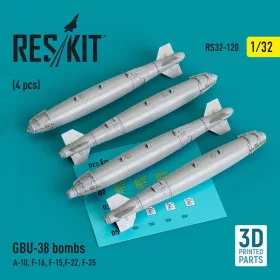   ResKit Models 1:32 GBU-38 bombs (4 pcs) (A-10, F-16, F-15,F-22, F-35) (3D Printed)