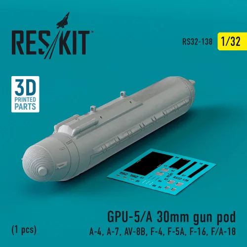 ResKit Models 1:32 GPU-5/A 30mm gun pod (1 pcs) (A-4, A-7, AV-8B, F-4, F-5A, F-16, F/A-18) (3D Printed)