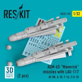   ResKit Models 1:32 AGM-65 Maverick missiles with LAU-117 (2 pcs) (AV-8B, A-10, F-16, F/A-18) (3D Printed)
