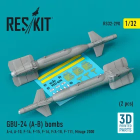   ResKit Models 1:32 GBU-24 (A-B) bombs (2 pcs) (A-6, A-10, F-14, F-15, F-16, F/A-18, F-111, Mirage 2000) (3D Printed)