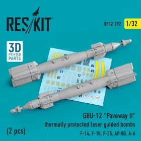   ResKit Models 1:32 GBU-12 Paveway II thermally protected laser guided bombs (2 pcs) (F-14, F-18, F-35, AV-8B, A-6) (3D Printed)