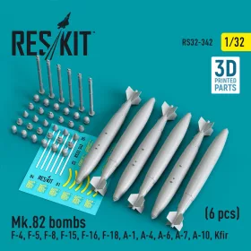   ResKit Models 1:32 Mk.82 bombs (6 pcs) (F-4, F-5, F-8, F-15, F-16, F-18, A-1, A-4, A-6, A-7, A-10, Kfir) (3D Printed)