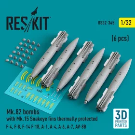   ResKit Models 1:32 Mk.82 bombs with Mk.15 Snakeye fins thermally protected (6 pcs) (F-4, F-8, F-14 F-18, A-1, A-4, A-6, A-7, AV-8B) (3D Printed)
