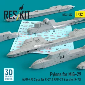   ResKit Models 1:32 Pylons for MiG-29 (APU-470 2 pcs for R-27 & APU-73 4 pcs for R-73) (3D Printed)