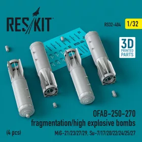   ResKit Models 1:32 OFAB-250-270 fragmentation/high explosive bombs (4 pcs) (MiG-21/23/27/29, Su-7/17/20/22/24/25/27) (3D Printed)