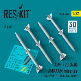   ResKit Models 1:32 AIM-120 (A,B) AMRAAM missiles (4 pcs) (F-15A/C/D/E, F-16A/C, F/A-18A/C) (3D Printed)