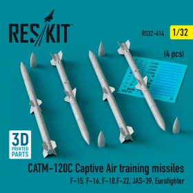   ResKit Models 1:32 CATM-120C Captive air training missiles (4 pcs) (F-15, F-16, F-18,F-22, JAS-39, Eurofighter) (3D Printed)