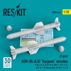   ResKit Models 1:32 AGM-84 (A,D) Harpoon missiles (2 pcs) (P-8A, A-6, A-7E, B-1B, B-52H, F-111C, F-16, F/A-18, F-20, Nimrod MR2, AV-8B, P-3, S-3) (3D Printed)