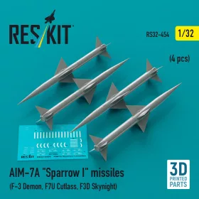   ResKit Models 1:32 AIM-7A Sparrow I missiles (4 pcs) (F-3 Demon, F7U Cutlass, F3D Skynight) (3D Printed)