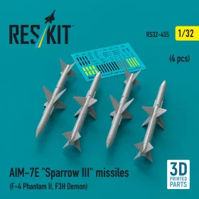   ResKit Models 1:32 AIM-7E Sparrow III missiles (4 pcs) (F-4 Phantom II, F3H Demon) (3D Printed)