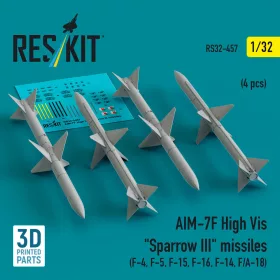   ResKit Models 1:32 AIM-7F High Vis Sparrow III missiles (4 pcs) (F-4, F-5, F-15, F-16, F-14, F/A-18) (3D Printed)