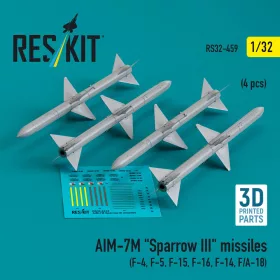   ResKit Models 1:32 AIM-7M Sparrow III missiles (4 pcs ) (F-4, F-5, F-15, F-16, F-14, F/A-18) (3D Printed)