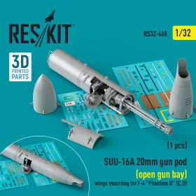   ResKit Models 1:32 SUU-16A 20mm gun pod (open gun bay) wings mounting for F-4 Phantom II (C,D) (1 pcs) (3D Printed)