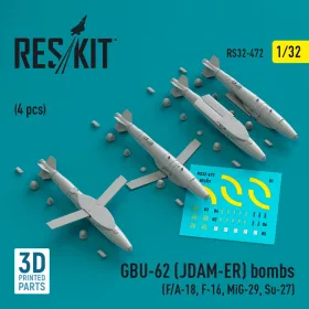   ResKit Models 1:32 GBU-62 (JDAM-ER) bombs (4 pcs) (F/A-18, F-16, MiG-29, Su-27) (3D Printed)