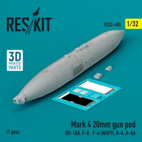   ResKit Models 1:32 Mark 4 20mm gun pod (1 pcs) (OV-10A, F-8 , F-4 (USN), A-4, A-6A) (3D Printed)