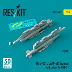   ResKit Models 1:32 GBU-62 (JDAM-ER) bombs with pylons for MiG-29 (2 pcs) (3D Printed)