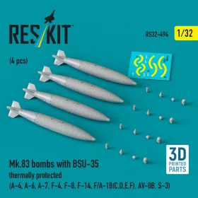  ResKit Models 1:32 Mk.83 bombs with BSU-35 thermally protected (4 pcs) (A-4, A-6, A-7, F-4, F-8, F-14, F/A-18(C,D,E,F), AV-8B, S-3) (3D printed)